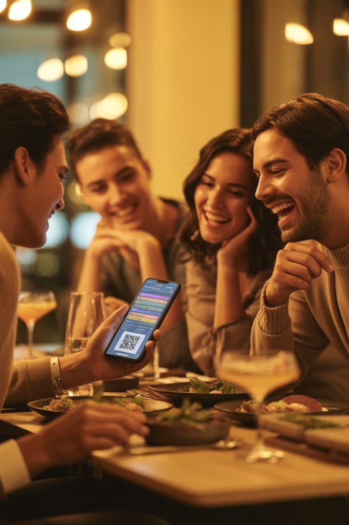 Φίλοι σε εστιατόριο με ψηφιακό μενού και QR στο κινητό